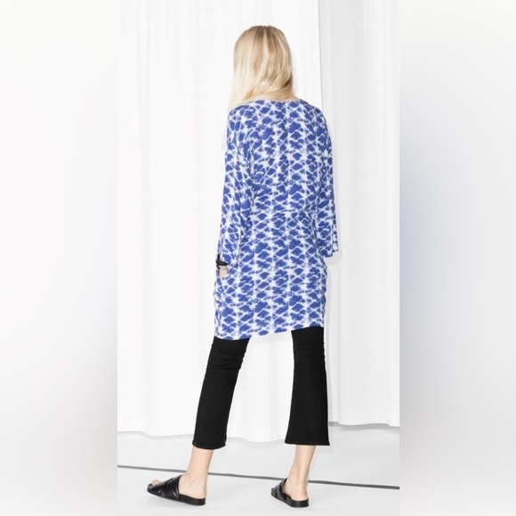 & Other Stories Knee‎ Length V Neck Blue White Tie Dye Dress Size 4 - Picture 2 of 8